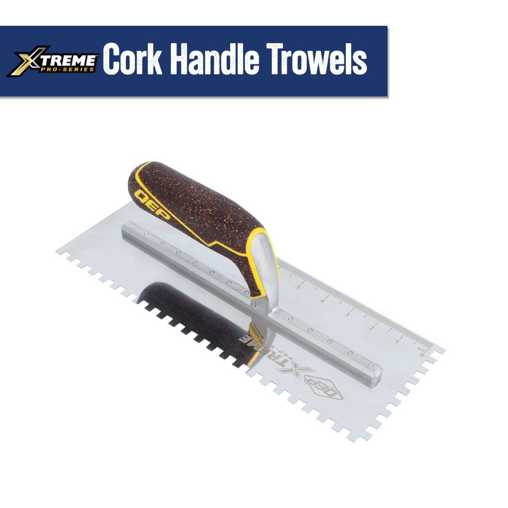 Square Notch Trowel Xtreme 4-1/2" x 12" Stainless Steel 1/4" x 1/4" x 1/4" with Cork Handle