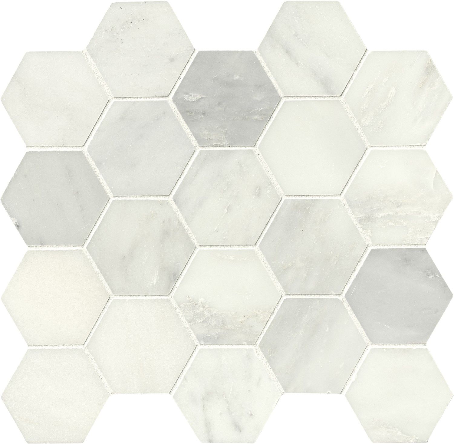 Hexagon Mosaic Greecian White-Cool Polished 12" x 13"
