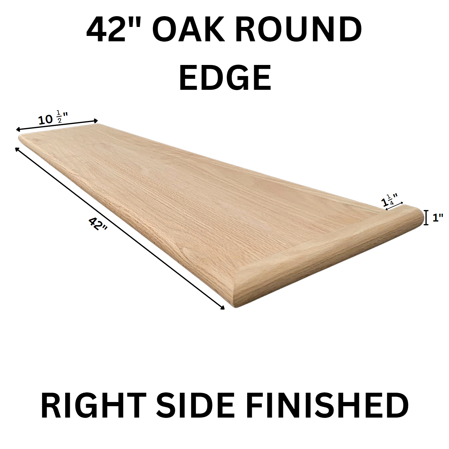 Wood Stair Tread Red Oak Round Edge Right Edge Finished 10-1/2" x 42"