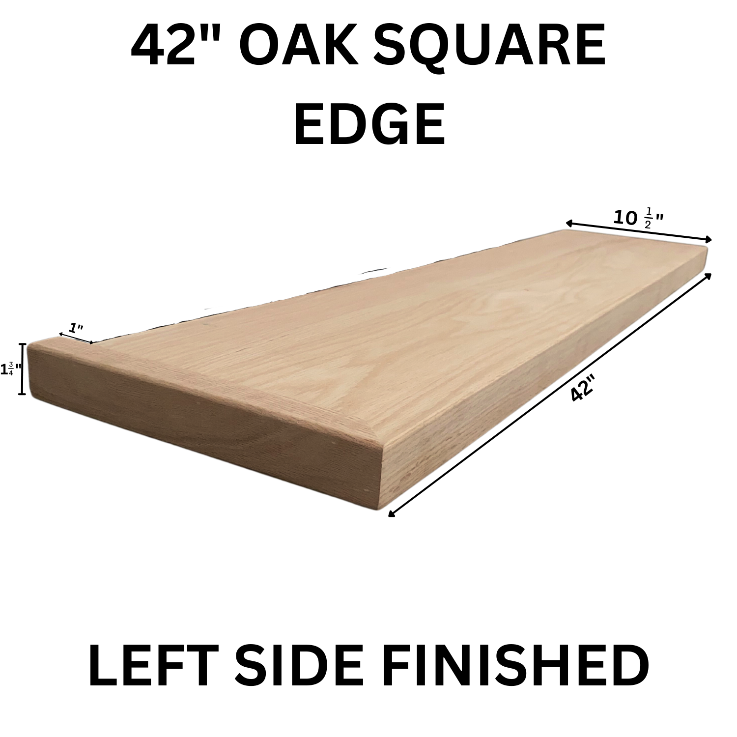Wood Stair Tread Red Oak Square Edge Left Edge Finished 10-1/2" x 42"