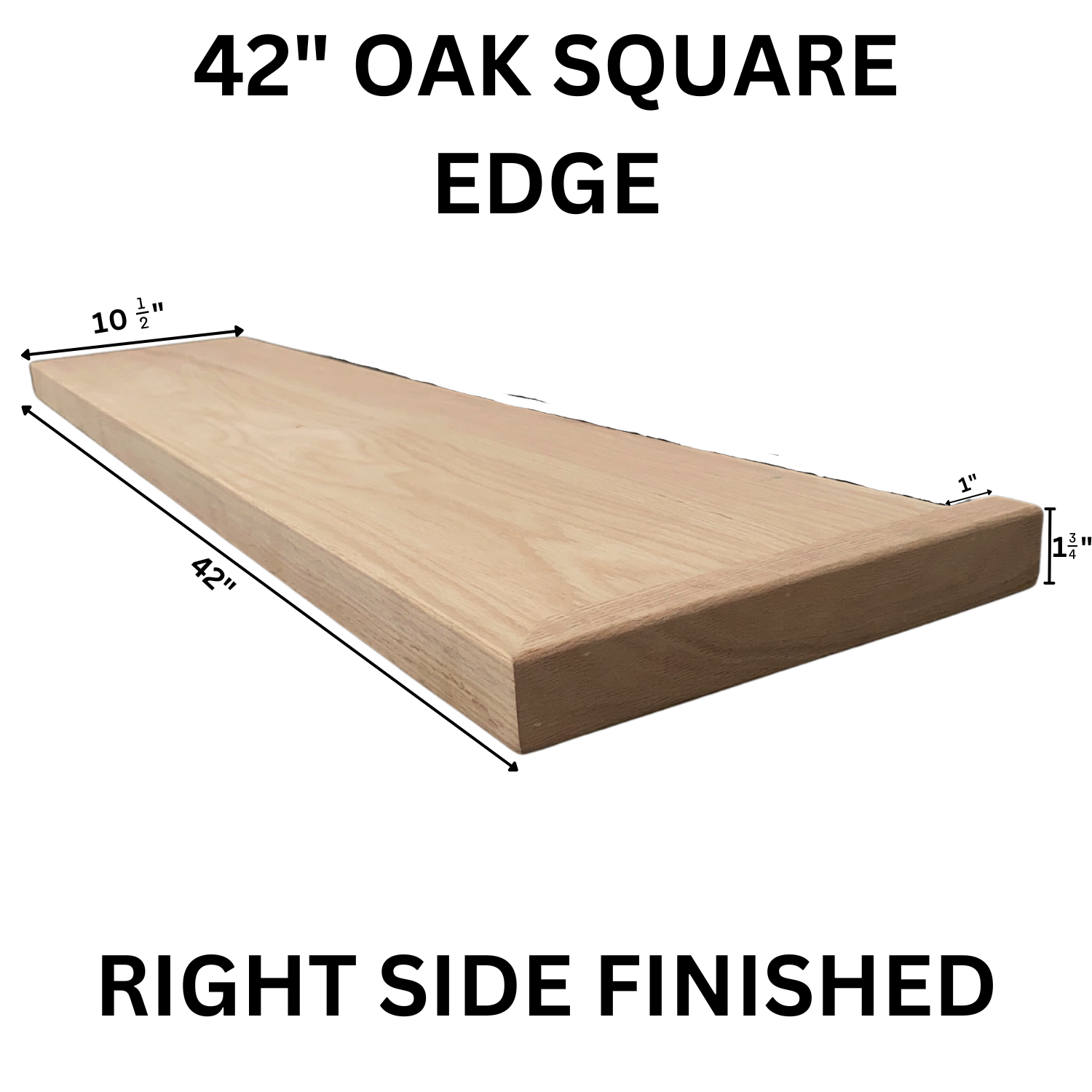 Wood Stair Tread Red Oak Square Edge Right Edge Finished 10-1/2" x 42"