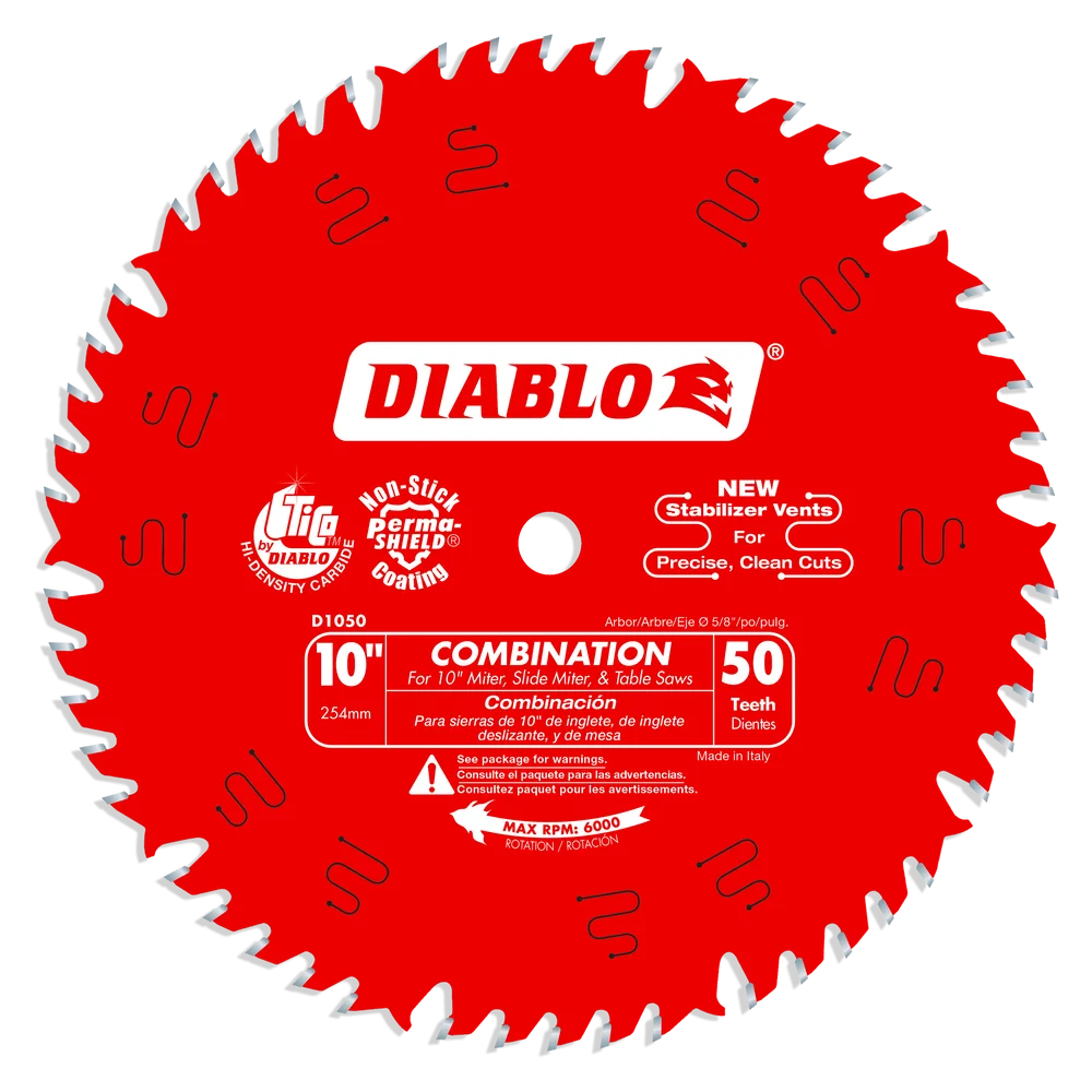 Combination Saw Blade 50 Tooth for Miter, Slide Miter and Table Saws 10"