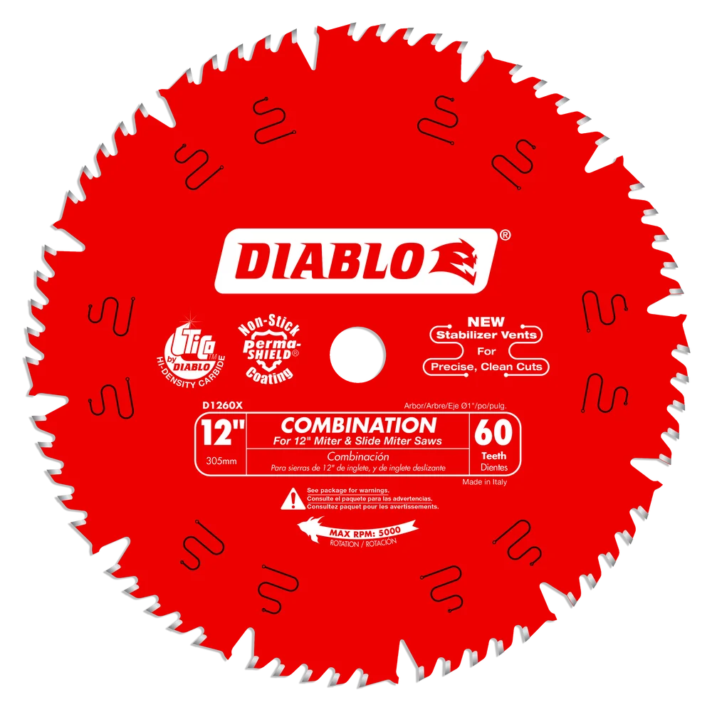 Combination Saw Blade 60 Tooth for Miter, Slide Miter and Table Saws 12"