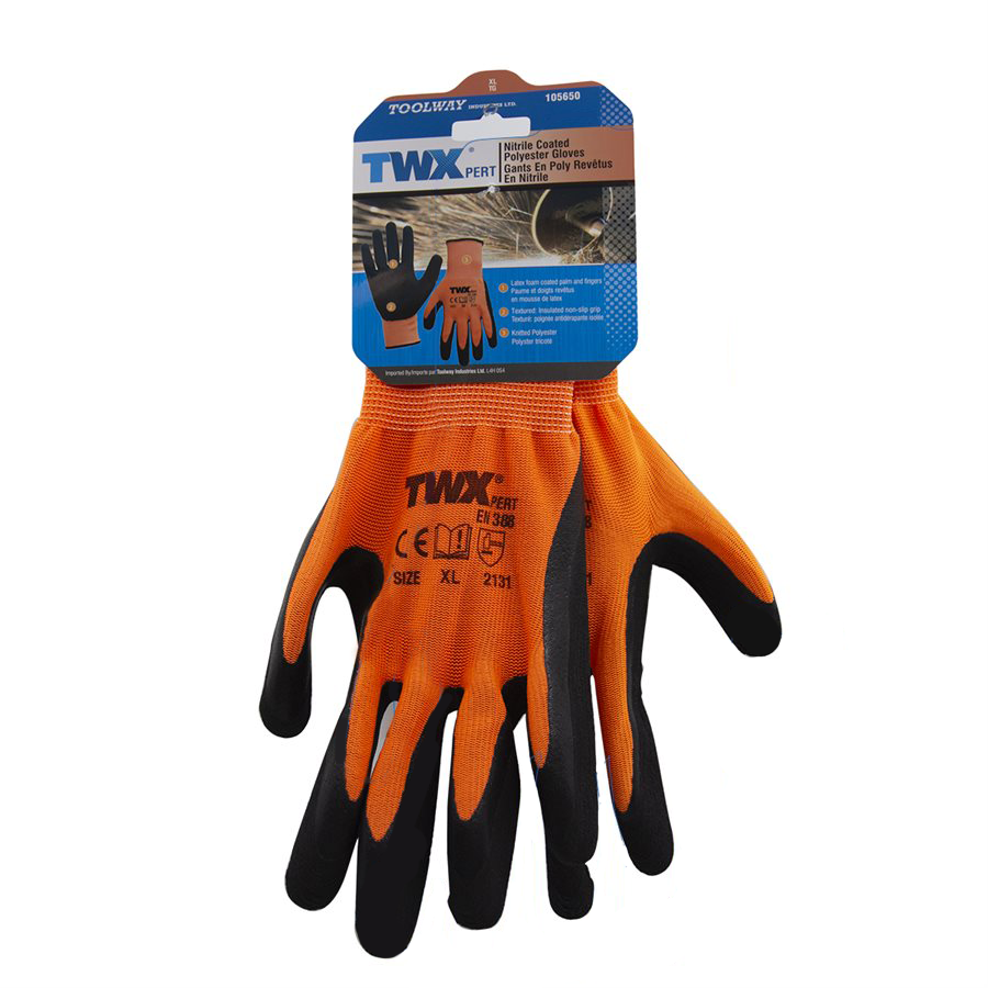 Gloves TWXpert Knitted Polyester Orange with Latex Foam Palm Black - XL