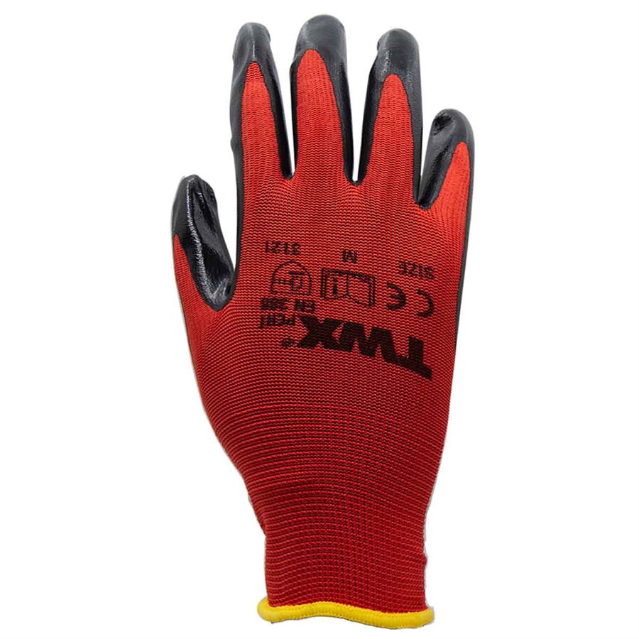 Gloves TWXpert Knitted Polyester Red with Nitrile Palm Black - M