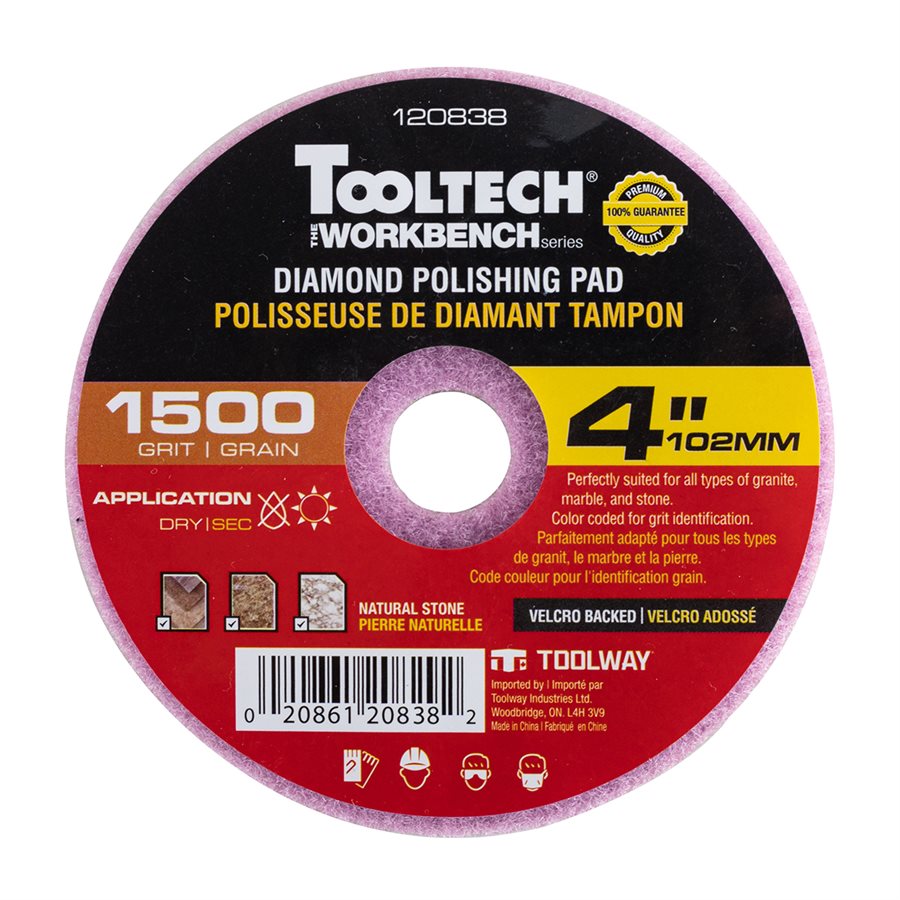 Dry Polishing Wheel Tooltech Workbench Diamond 1500 Grit with Velcro Backed 4"