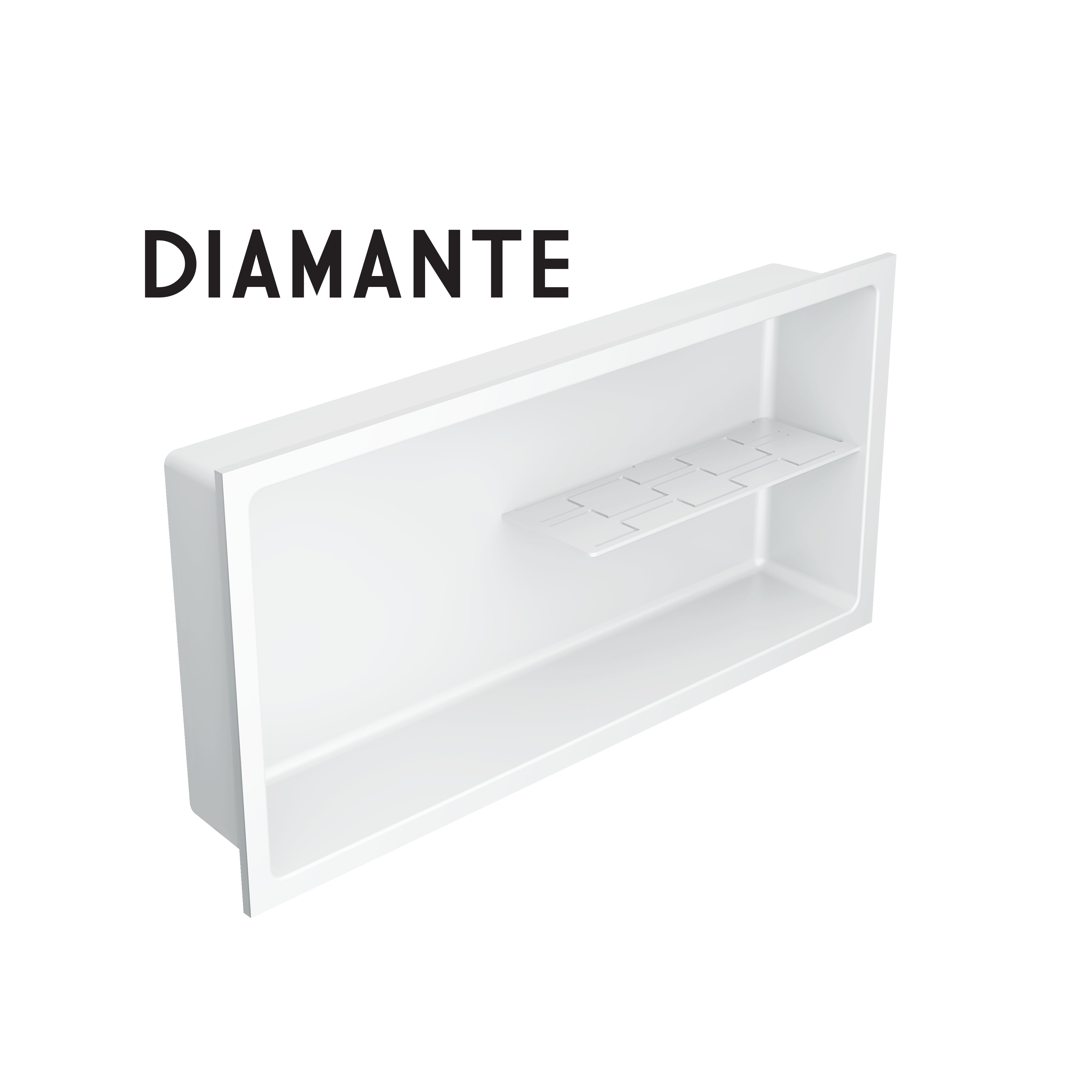 Niche de douche Diamante avec tablette partielle acier inoxydable blanc 12" x 24"