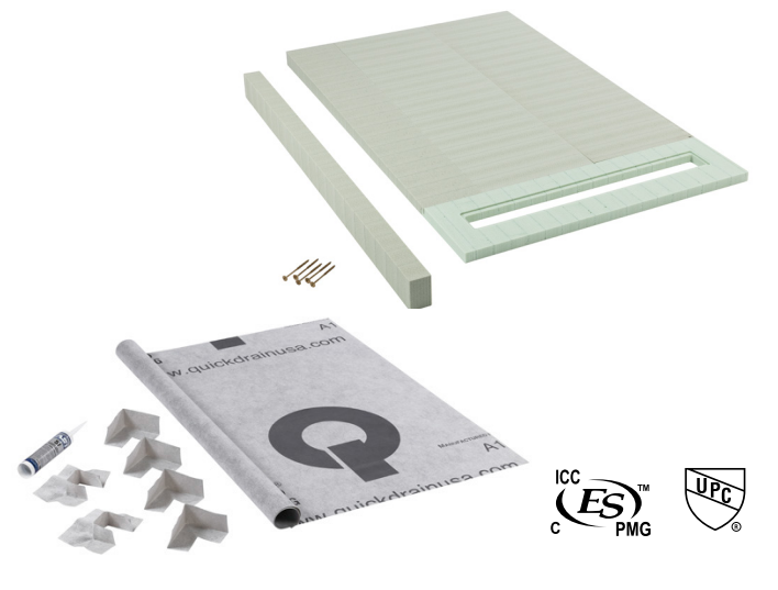 Kit de receveur de douche incliné Kit ShowerLine QucikDrain avec bordure préformée de 60" - 48" x 64"
