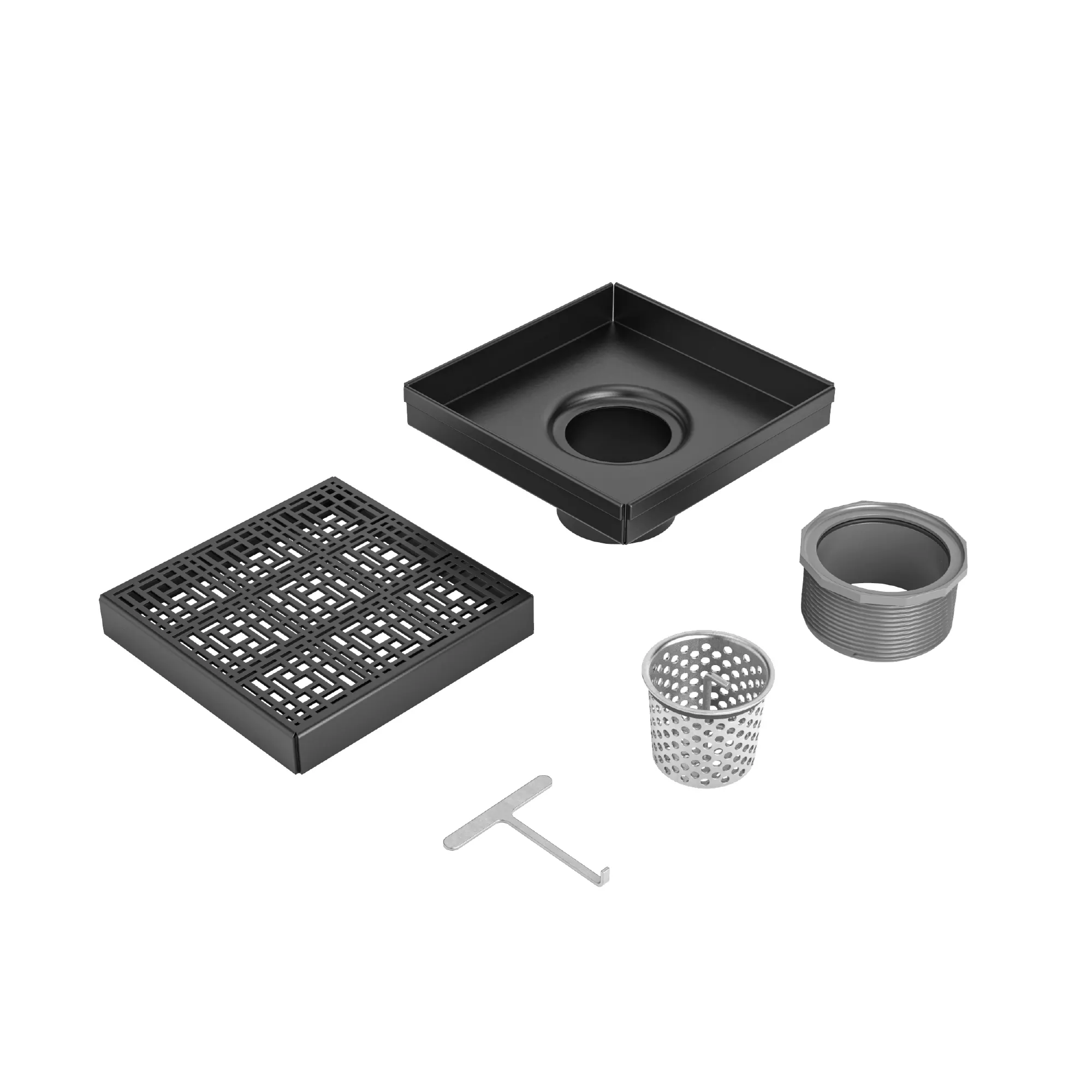 Kit de drain de douche QuickDrain SquareDrain en acier inoxydable avec couvercle déco carré noir mat 4-3/4".