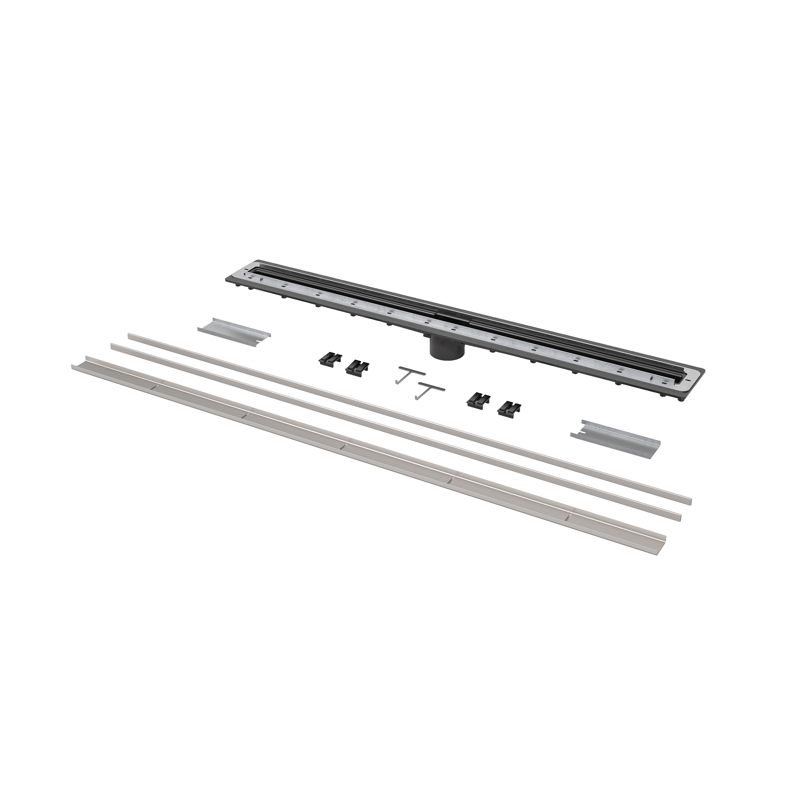 Shower Linear Drain 40" to 48" Kit QuickDrain ShowerLine PVC 2" with Tile-In Cover Brushed Stainless Steel 48"
