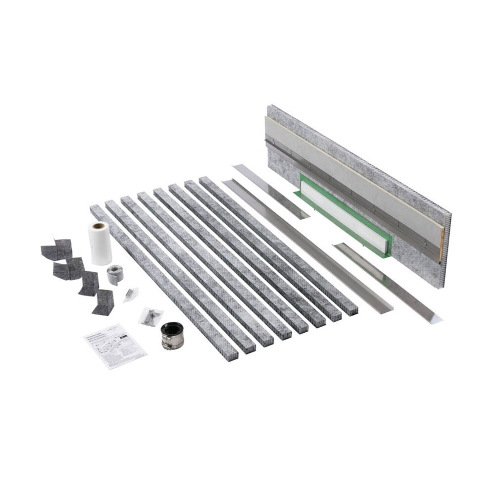 Kit de drain de douche linéaire 26" à 48 “ Kit QuickDrain WallDrain en acier inoxydable 2” avec couvercle à encastrer brossé 48"