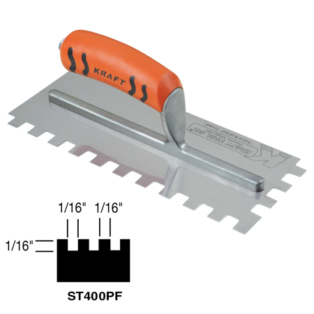 Soft Grip Handle High Carbon Steel Finishing Trowel, Square Notch 1/16 Soft Grip Handle High Carbon Steel Finishing Trowel, Square Notch 1/16