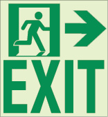 Ecoglo Wall Mounted Pathmarking Door Sign Aluminum "EXIT TO THE RIGHT" 8.4" x 8.89"