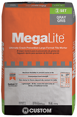 Large Format Tile Mortar Megalite Grey 30 lb