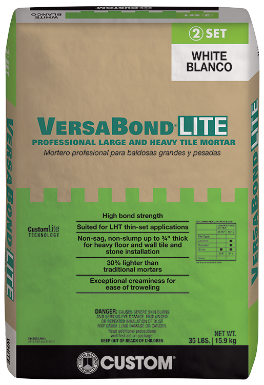Large and Heavy Tile Mortar Versabond Lite Professional White 35 lb