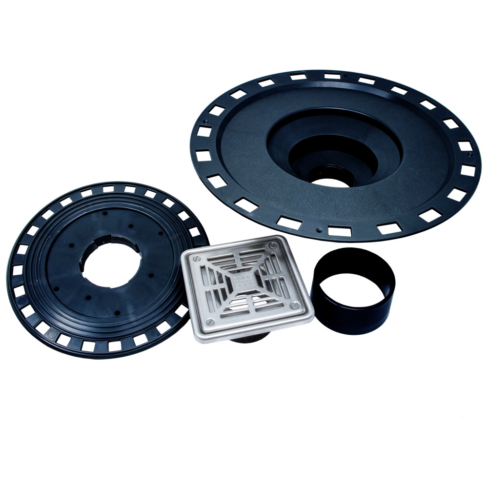 Hydro Ban Shower Drain Kit PVC 10 cm with Square Stainless Steel Grate Oil Rubbed Bronze 10 cm x10 cm