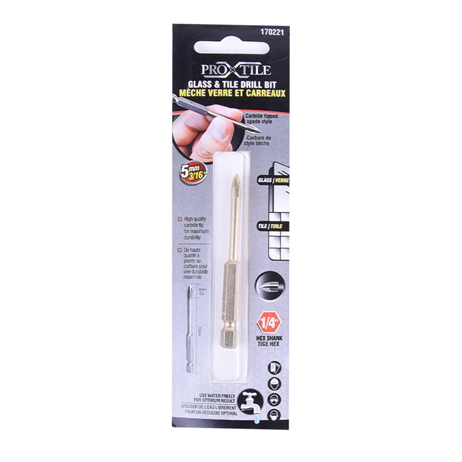 Drill Bit Glass & Tile with Carbide Tip 3/16"