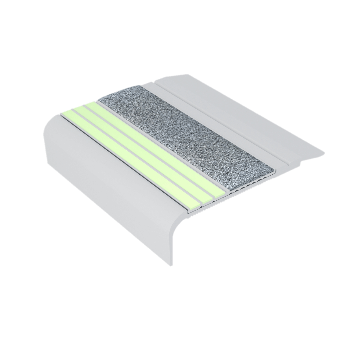 Ecoglo F5-E20 Photoluminescent Flat Stair Nosing with Grey Anti-Slip Strip 2.7" (Sold in Linear Feet)