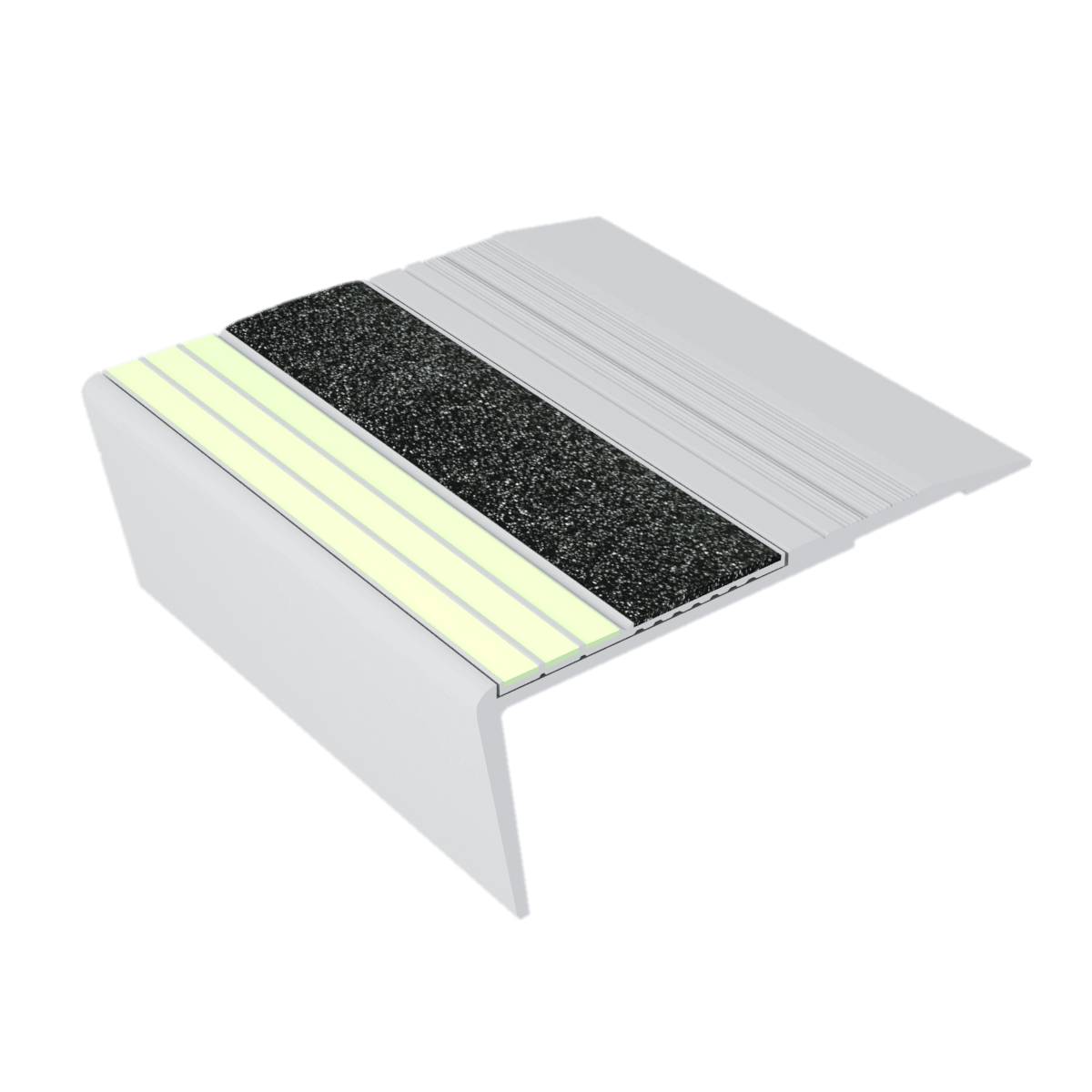 Ecoglo F6-E20 Photoluminescent Flat Stair Nosing with Black Anti-Slip Strip 3.1" (Sold in Linear Feet)