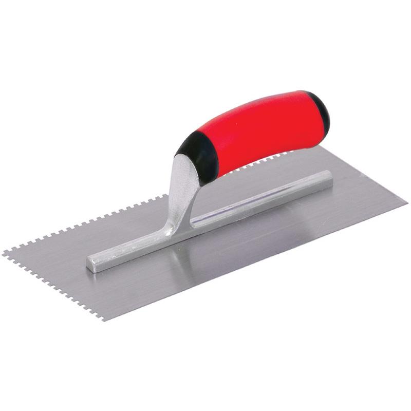 Square-Notch Trowel 4-1/2" x 11" Steel 1/8" x 1/8" x 1/8" with Soft Grip Handle