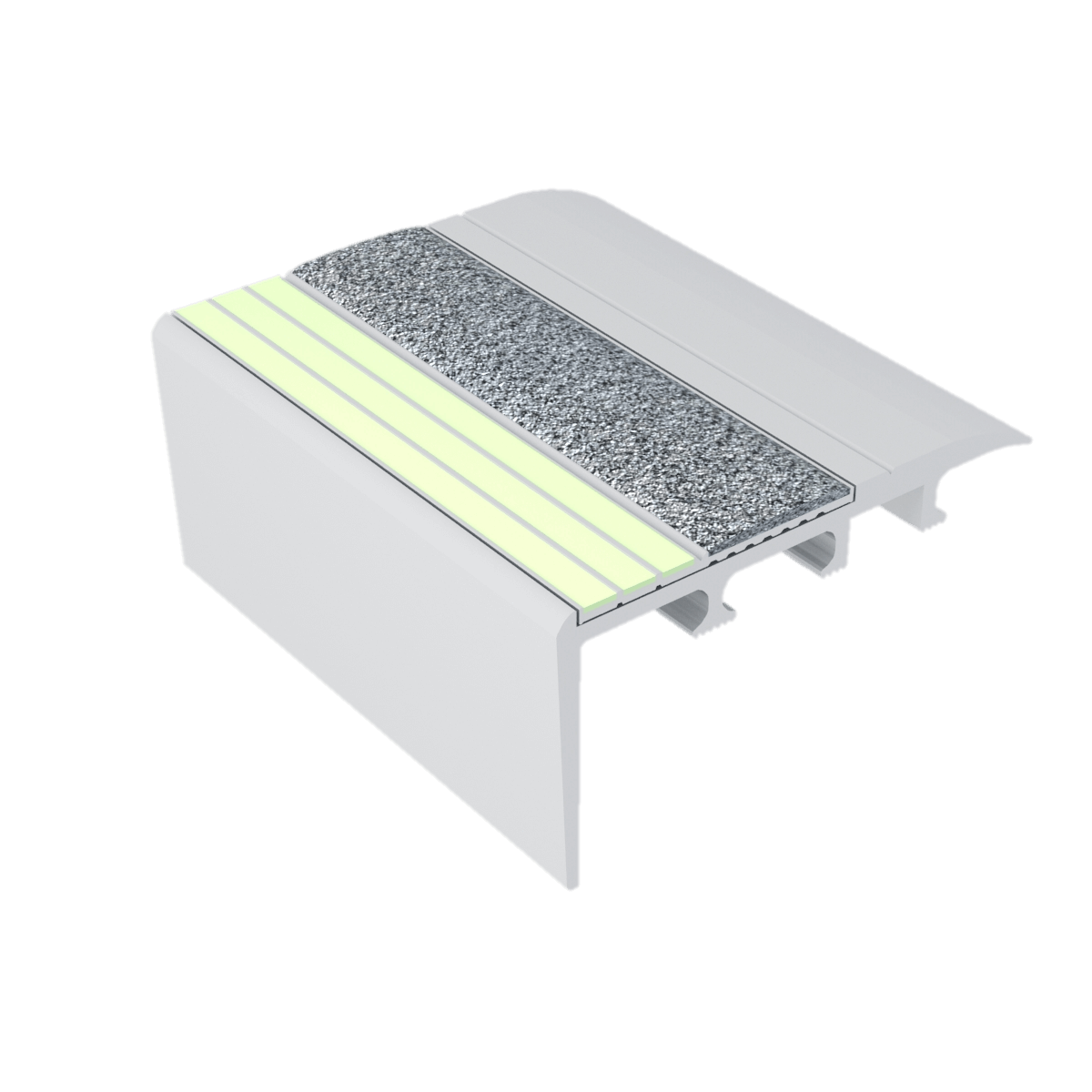 Ecoglo C4-E20 Photoluminescent Carpet Stair Nosing with Grey Anti-Slip Strip 2.7" (Sold in Linear Feet)