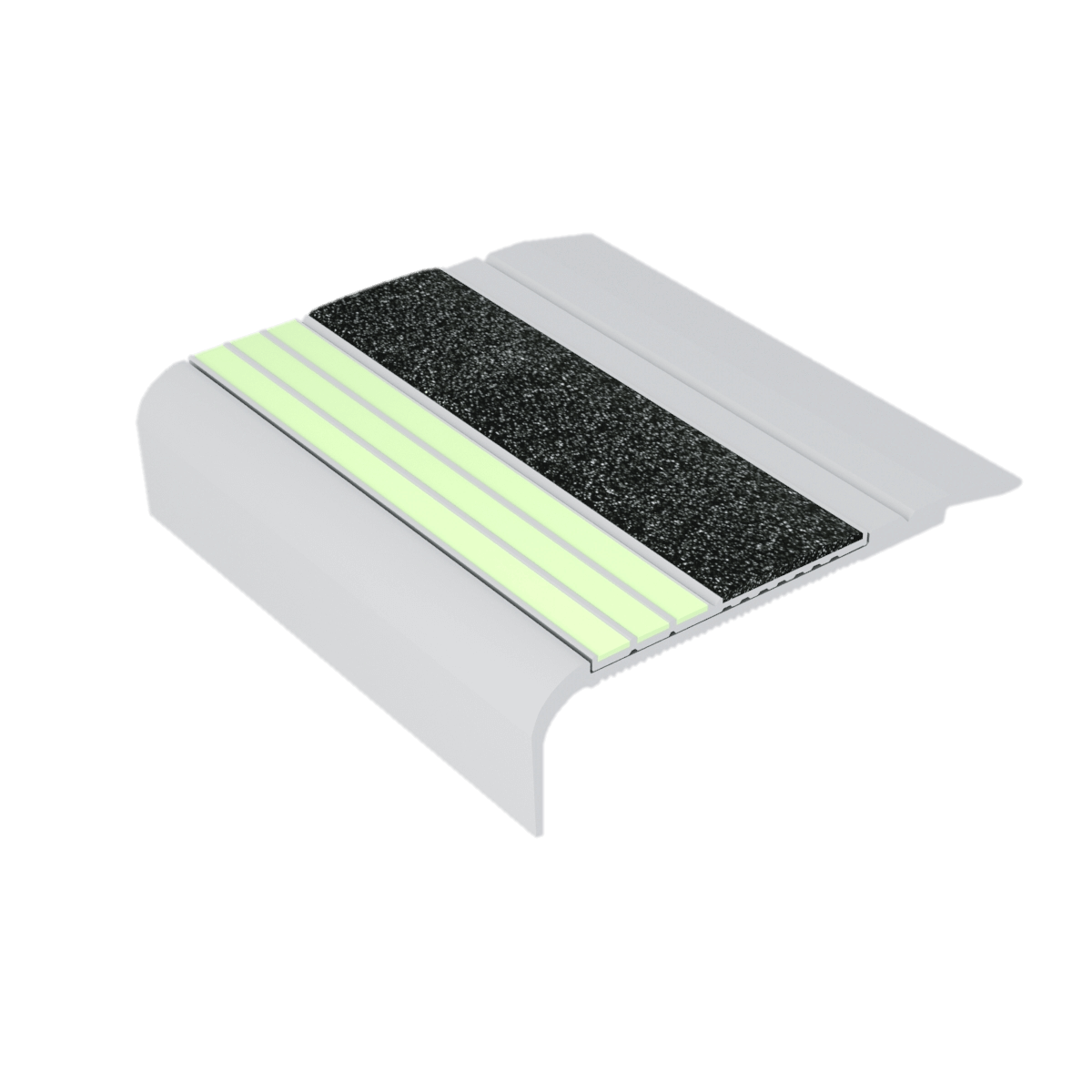 Ecoglo F5-E20 Photoluminescent Flat Stair Nosing with Black Anti-Slip Strip 2.7" (Sold in Linear Feet)