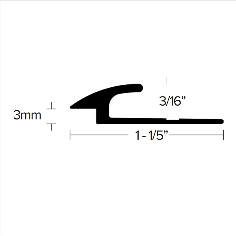 Réducteur pour tapis LVT 131 en aluminium gravé - du tapis 3/16" (5 mm) au LVT 1/8" (3 mm) x 1-3/16" x 12'