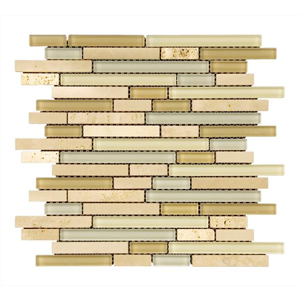 Mosaic Glass Mosaics Crema Marfil Stone Frosted 12" x 12"