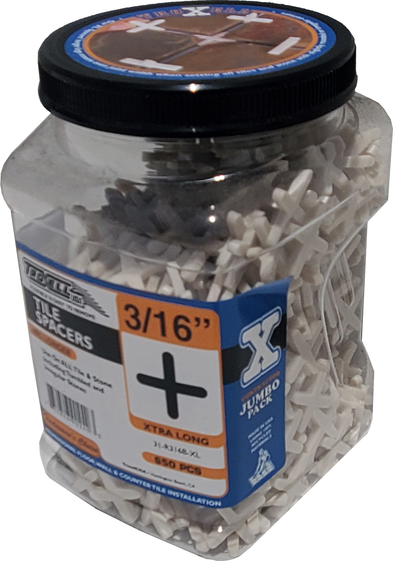 Tile Spacer Daddy Long Legs Cross-Shape 3/16" (Pack of 650)
