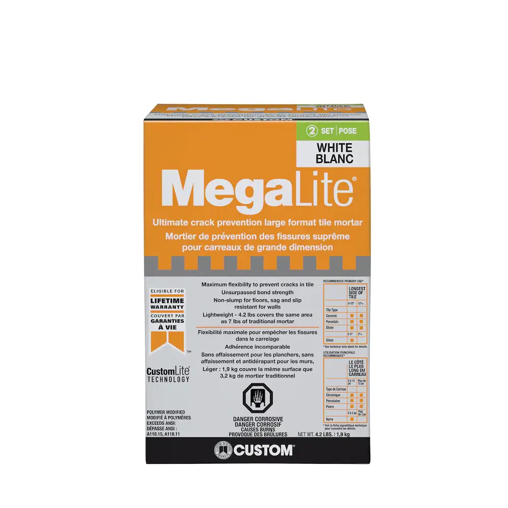 Crack Prevention Large Format Tile Motar MegaLite Ultimate White 4.2 lb
