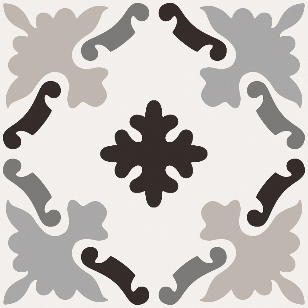 Floor Tiles Patchwork Black & White 03 Matte 8" x 8"