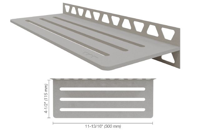 SHELF-W Rectangular Wall Shelf Wave Design Aluminum Stone Grey