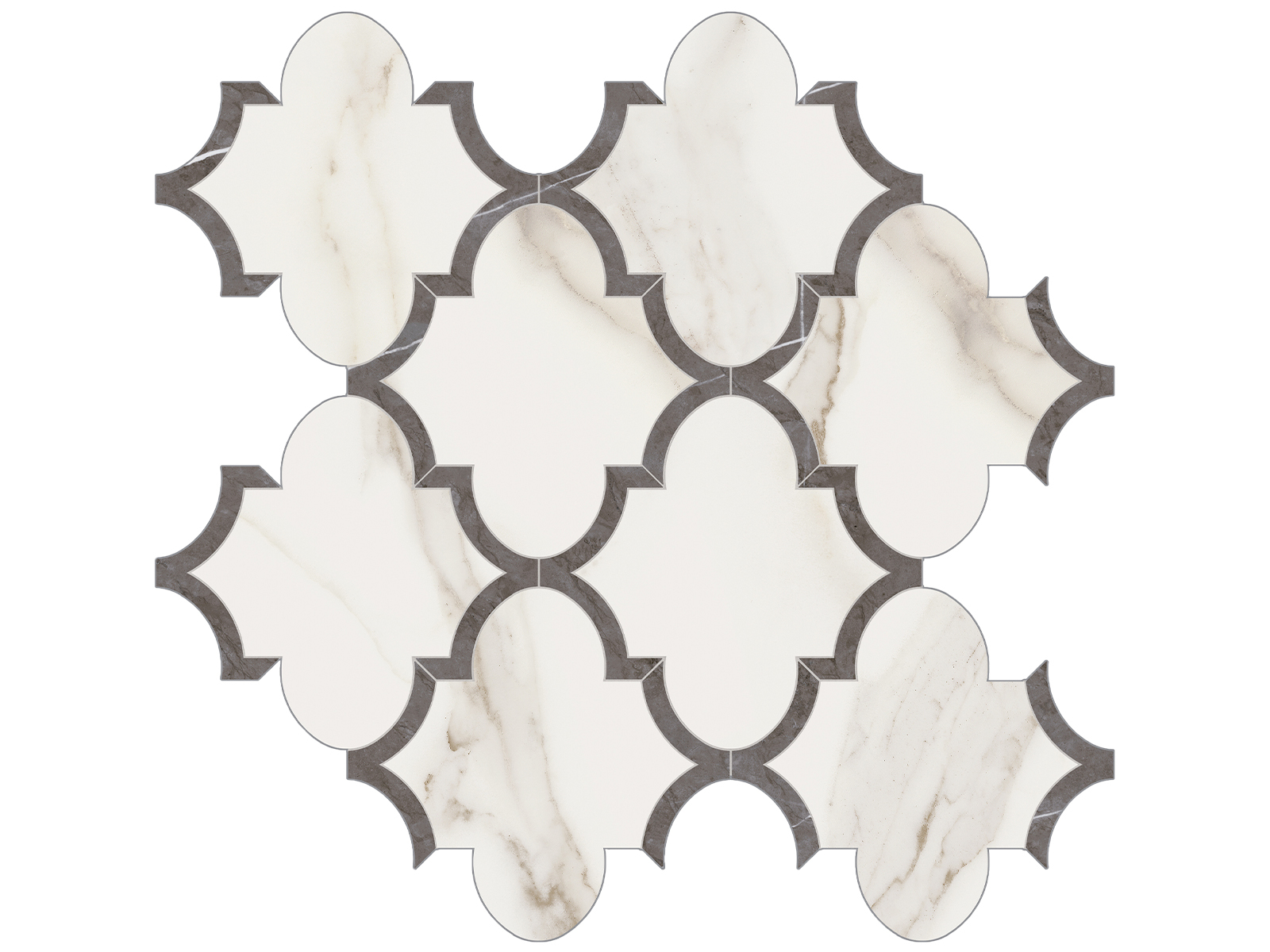 Mosaïque de porcelaine Mayfair Calacatta Oro Arabesque polie 11 3/4" x 11 3/4"