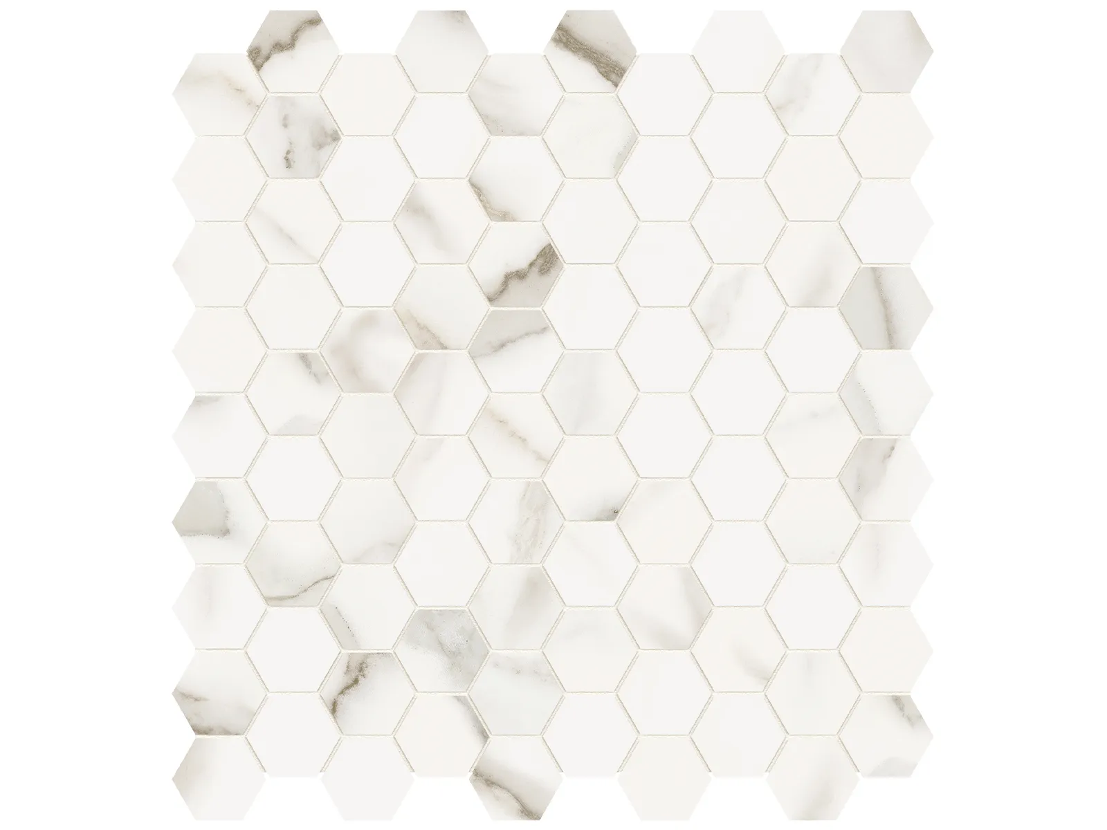 Mosaïque de porcelaine Mayfair Calacatta Oro Hexagones polie 1 1/4" x 1 1/4"