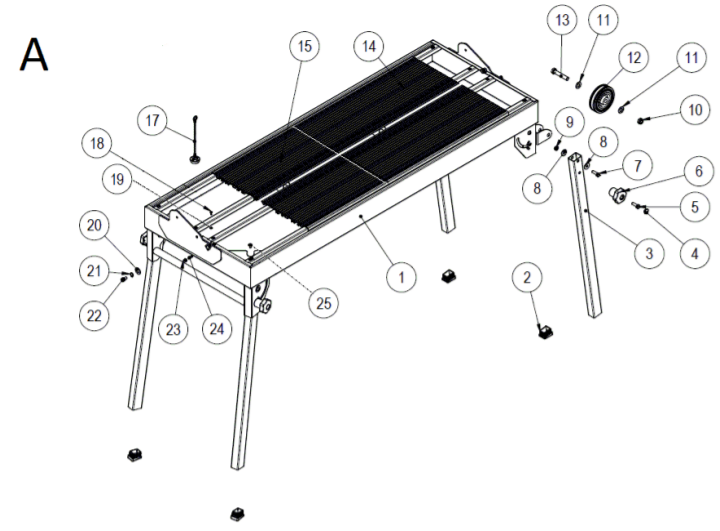 Aluminium Table for DC-250-850/1200 - 600 mm