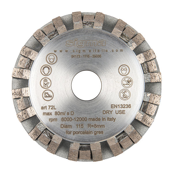 Meule diamantée longue durée - Diamètre 115 mm / Trou 22,2 mm / Rayon 8 mm