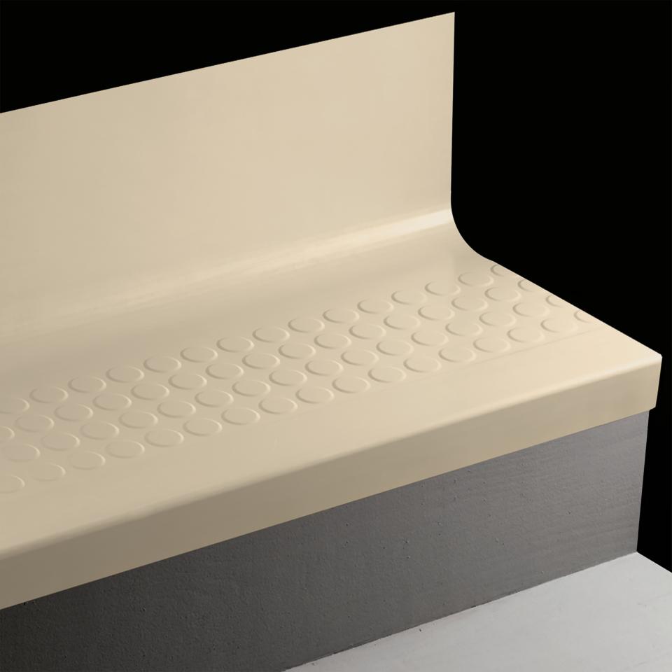 Angle Fit Rubber Stair Tread with Integrated Riser Raised Round #34 Almond 36"