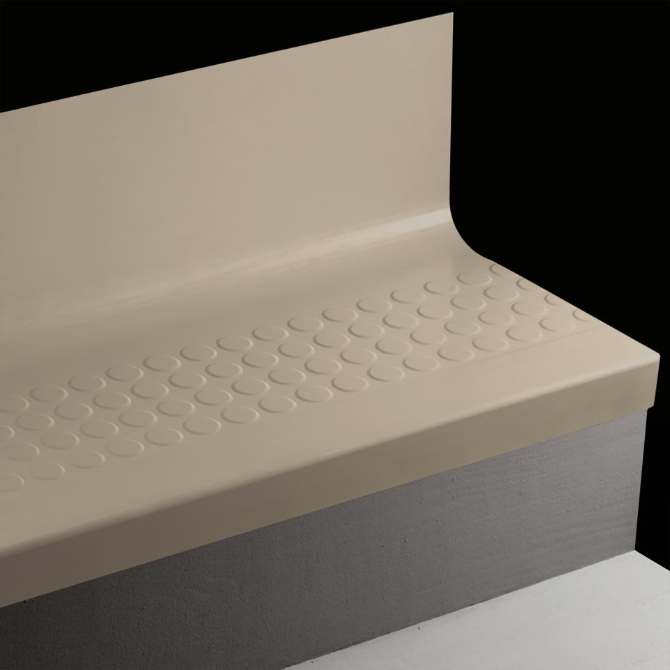 Angle Fit Rubber Stair Tread with Integrated Riser Raised Round #80 Fawn with Insert 54"