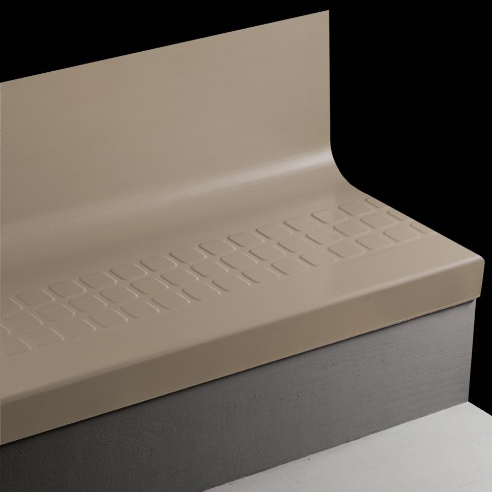 Angle Fit Rubber Stair Tread with Integrated Riser Raised Square #80 Fawn with Grit tape 42"