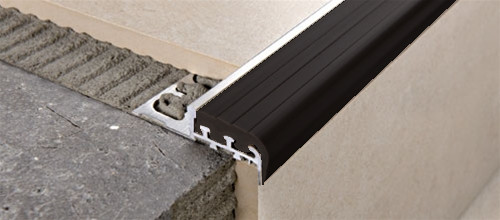 Profile for Stair Prostair Natural Aluminium with Vinyl Resin/Rubber Insert - Black - 10 mm
