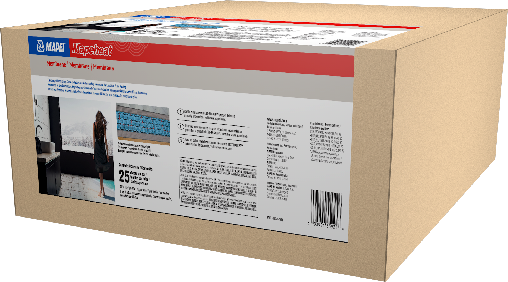Membrane légèere de désolidarisation en feuille Mapeheat pour plancher chauffant électrique 2' 9" x 3' 3" - 5.5 mm (9 pi²)