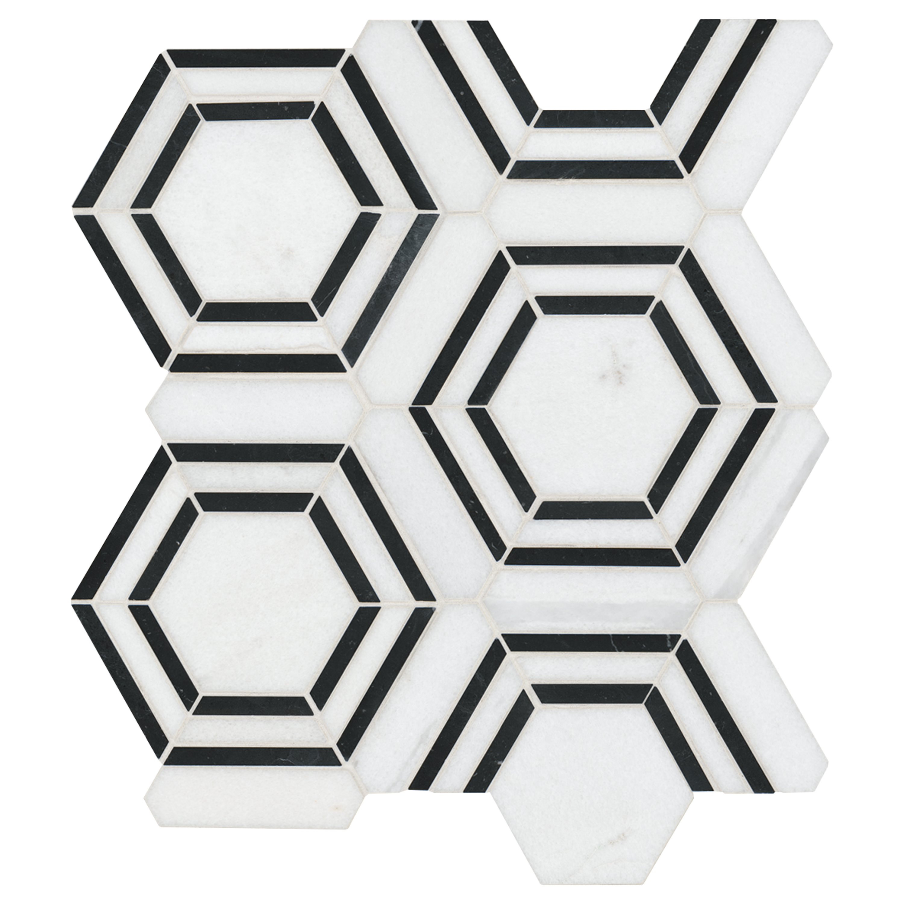 Hexagon Mosaic Georama Nero White-Cool Polished 12-1/2" x 14-1/2"